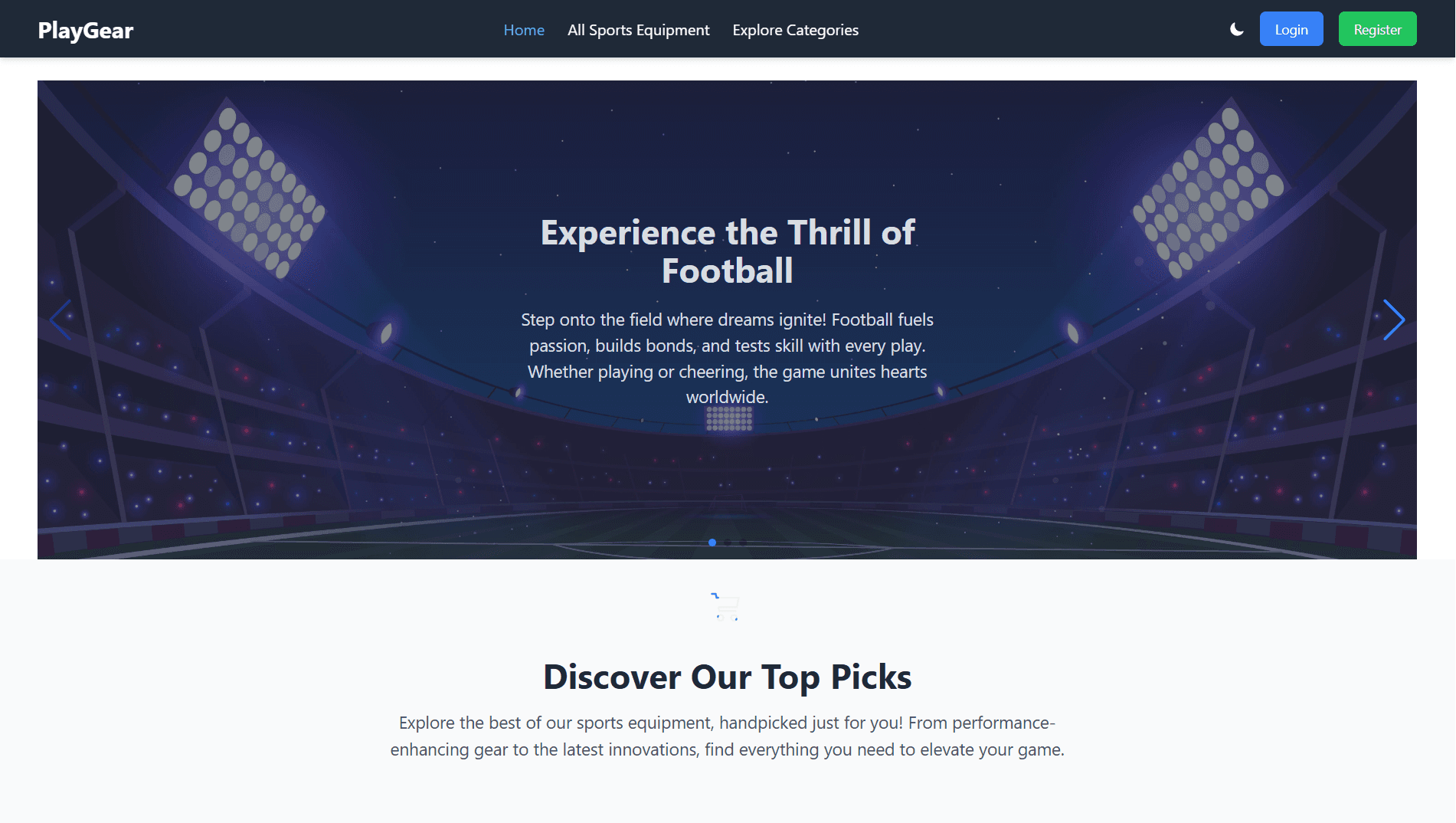 Screenshot of PlayGear (Sports Accessories E-commerce Website)