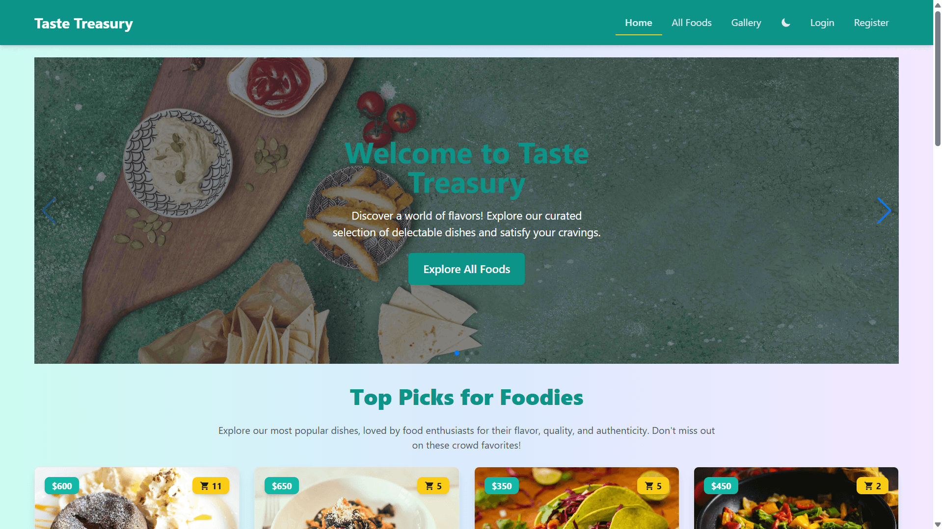 Screenshot of Taste Treasury (Full-Stack Restaurant Management Platform)